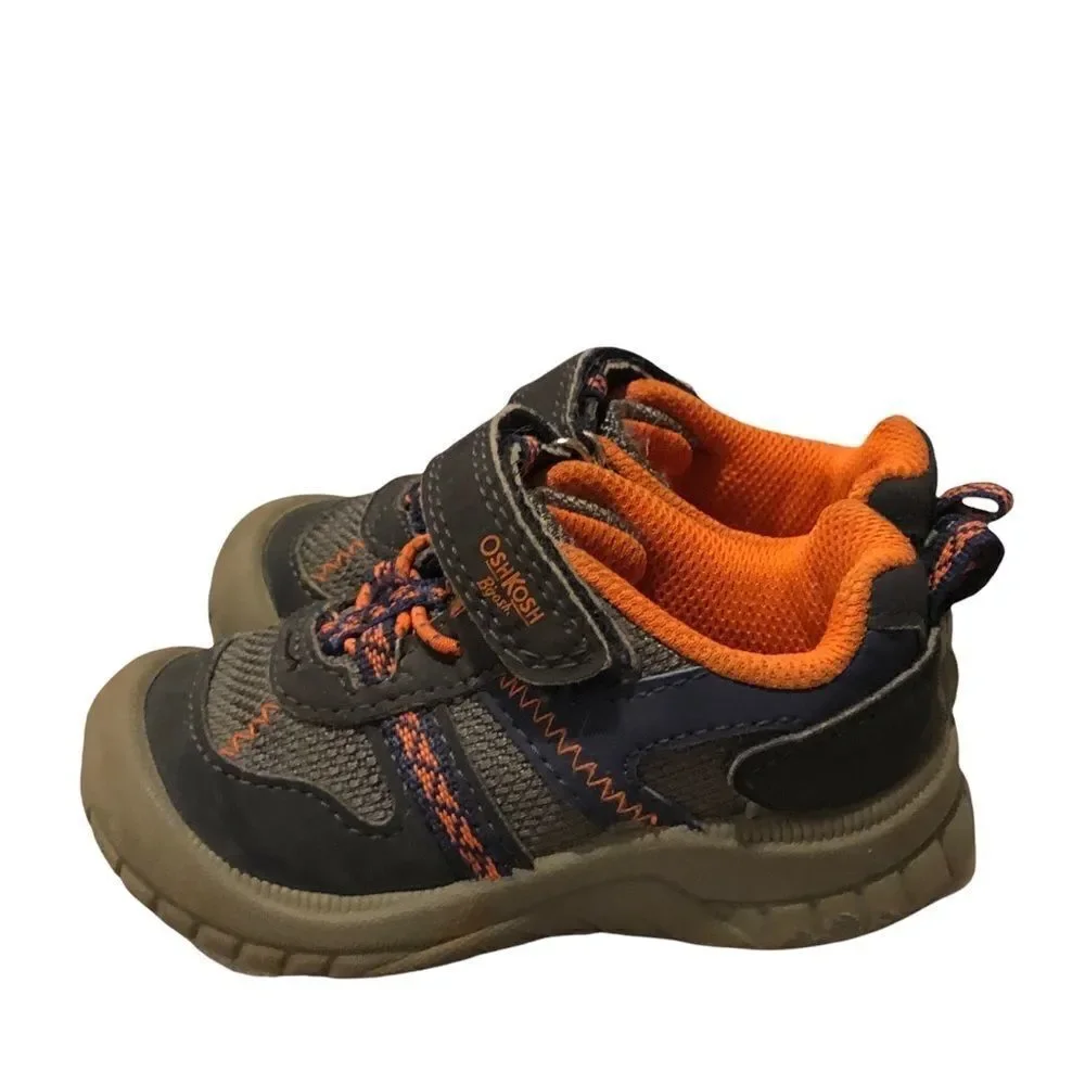 OshKosh B'Gosh blue, grey &orange sneakers‎ w hook & loop closure unisex size 6